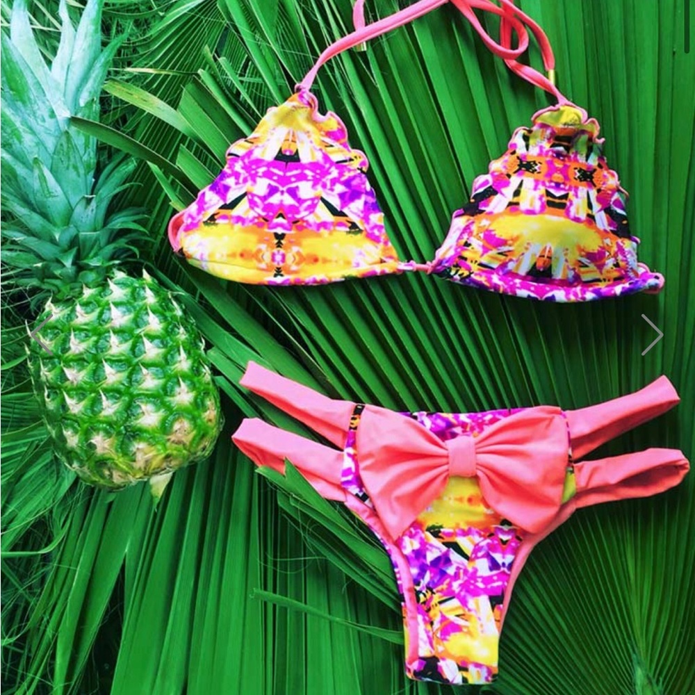 NEON PINK SUNSET BOW BIKINI π - Picture 1 of 10